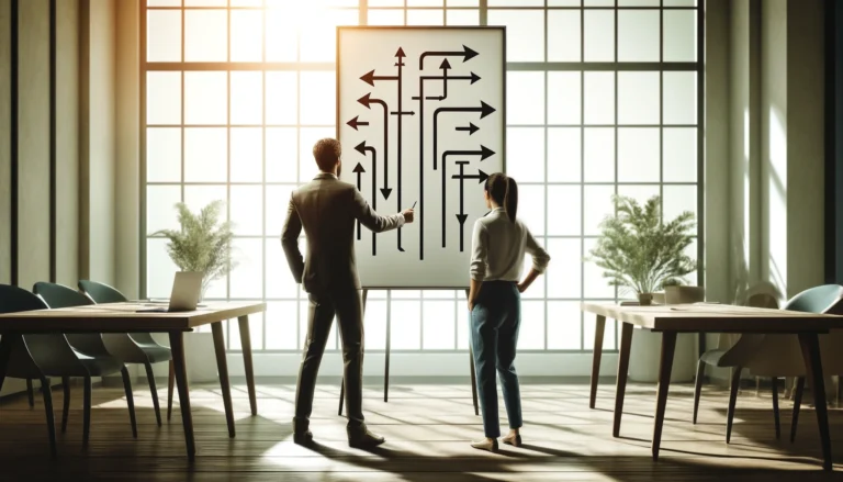 고객과 코치가 대화의 방향성을 설정하고 있는 사진